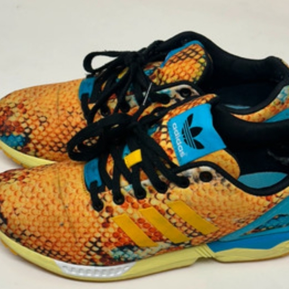 Adidas ZX Flux Torsion Orange/Blue Snakeskin Printed Sneakers Sz 8.